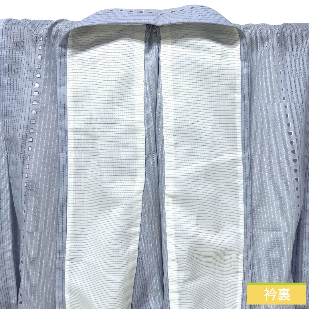 夏物 ポリエステル 小紋 Sランク 身丈161cm 裄丈67cm 蒼白色（そうはくしょく） 抽象模様 洗える着物 絽 グレー系 1132005192422