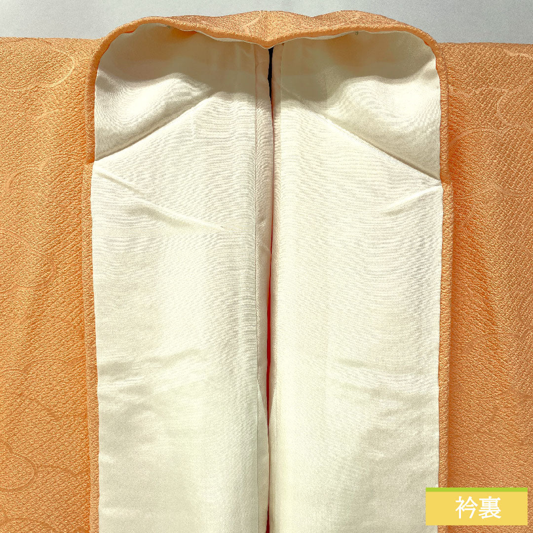 Plain color, pure silk, length 164cm, sleeve length 64.5cm, vermilion color, blurred pattern, lined, S rank, orange, 1114001562426