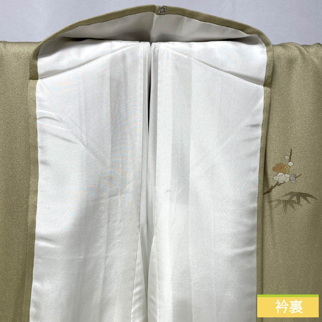 訪問着 正絹 Bランク 袷 身丈165.5cm 裄丈67cm 淡黄蘗色（うすきはだいろ） 金彩 流水 鶴 黄系 1112006904523