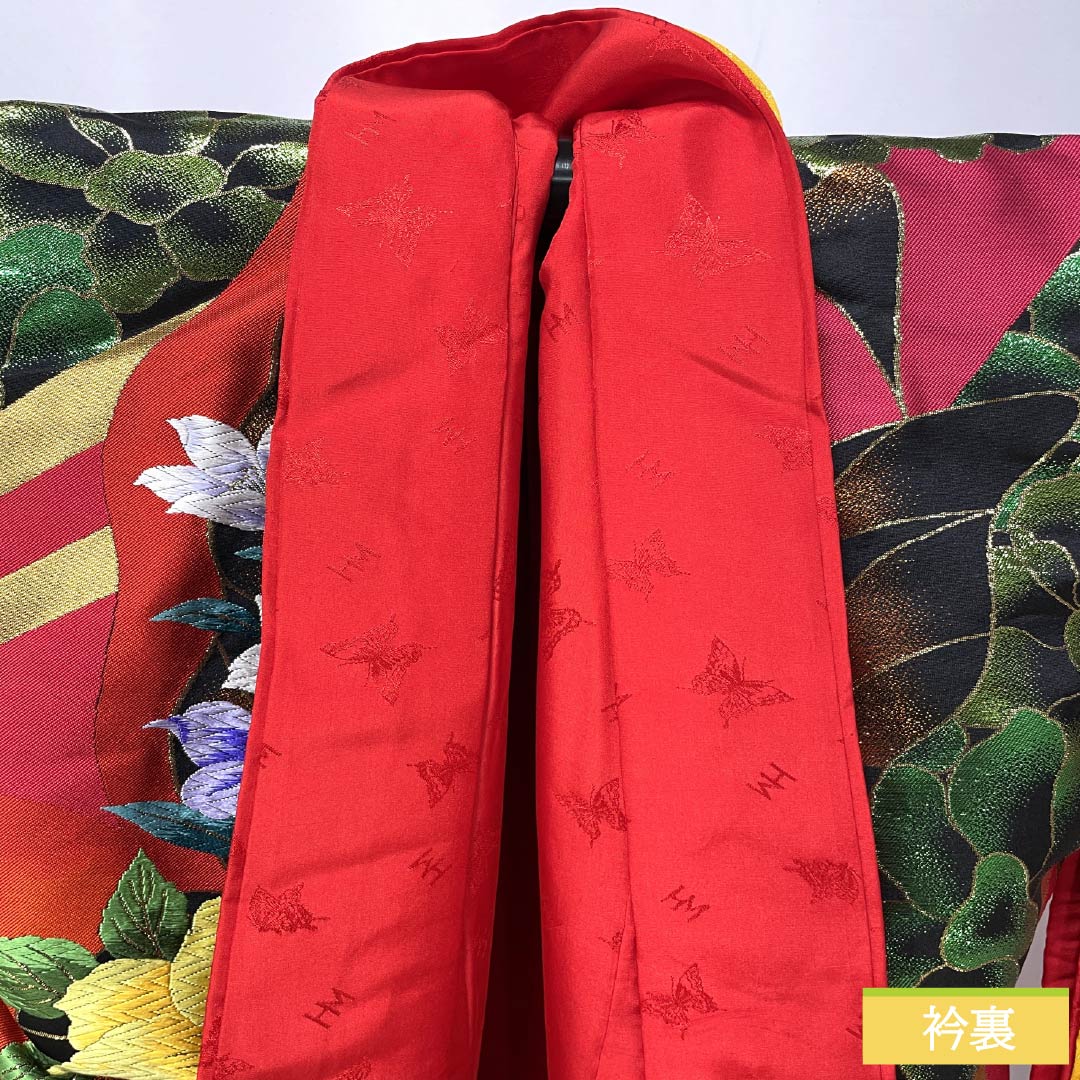 色打掛 正絹 Sランク 身丈188cm 裄丈67cm 真紅色（しんくいろ） 森英恵 HANAE MORI 唐織 蝶 袷 赤系 1110001102912