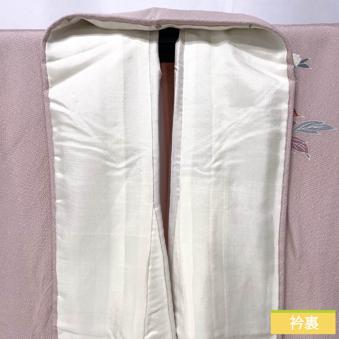 Homongi Silk A Rank Awase Kimono, Length 164.5cm (64.8"), Sleeve to Shoulder 66cm (26.0"), Arasomeiro Pink, Attached Collar, Kyo-Yuzen, Floral Pattern, Pink Tones, 1112007633413