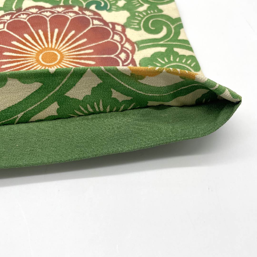 名古屋帯 生成り色（きなりいろ） 型染 菊 花唐草 帯丈366cm 正絹 Aランク 全通 カジュアル クリーム系 1124006603315 開き仕立て