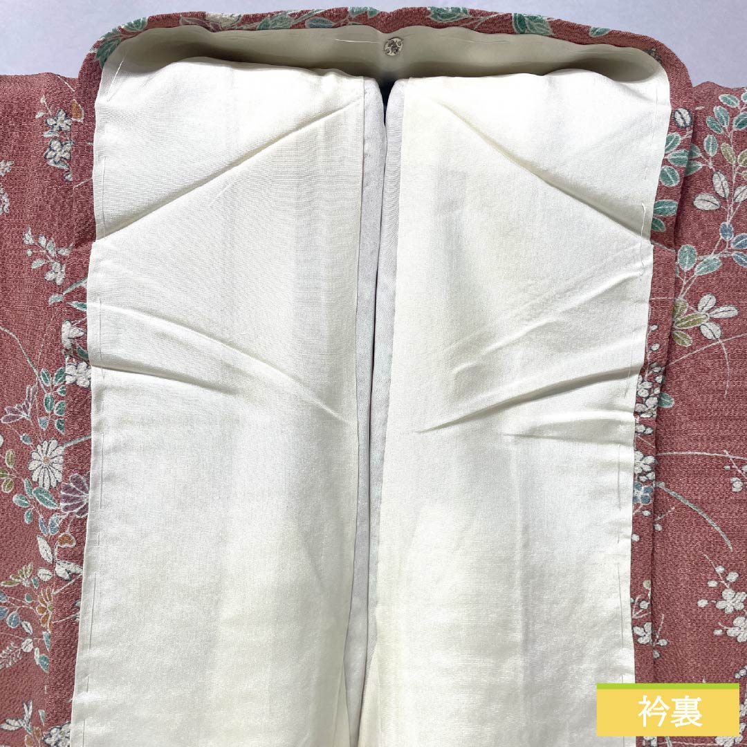 小紋 正絹 身丈156cm 裄丈62.5cm 袷 浅蘇芳色（あさきすおういろ） 草花模様 Aランク ピンク系 1115005083313