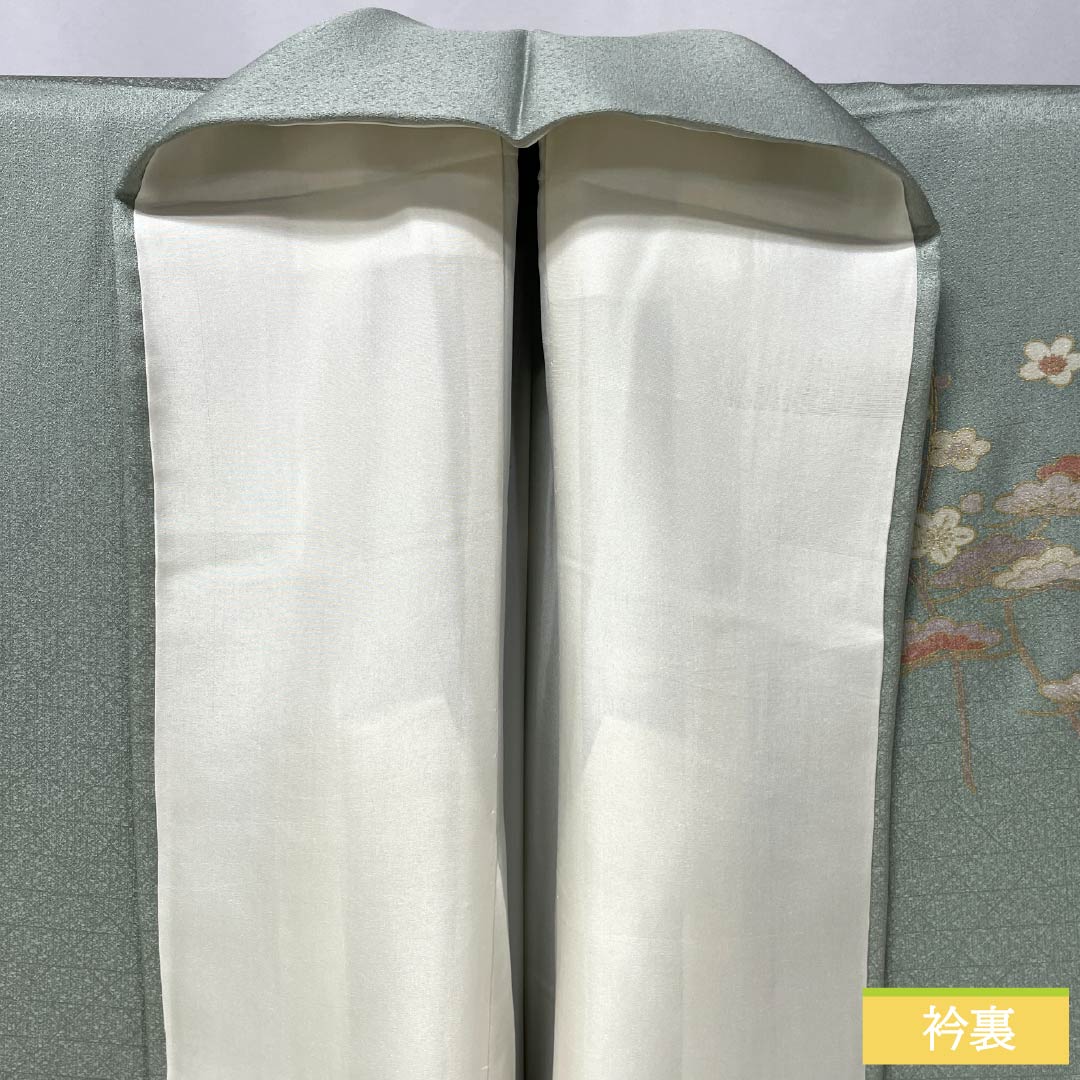 訪問着 正絹 Sランク 袷 身丈161cm 裄丈64cm 百緑色（びゃくろくいろ） 京友禅 草花 三松シルクケア 緑系 1112006222419