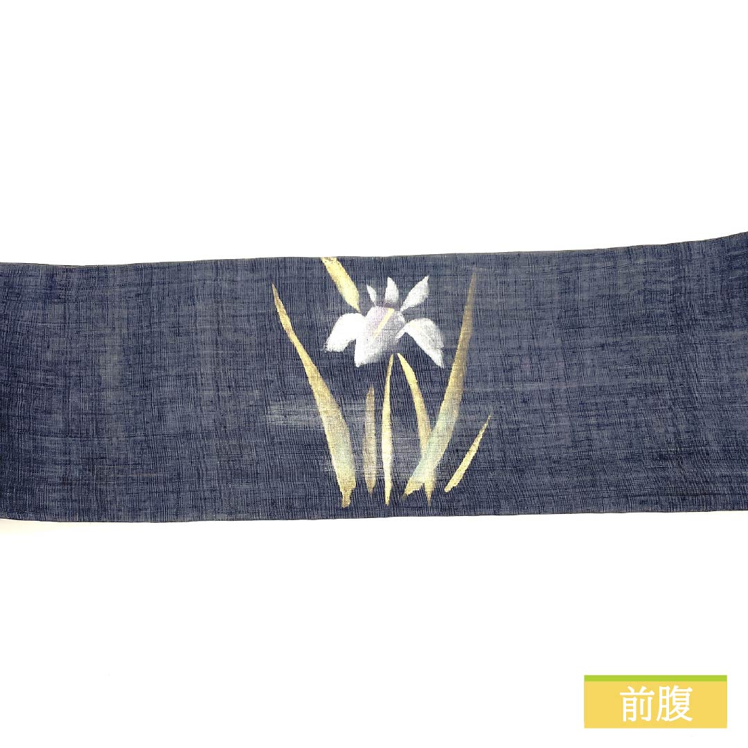 名古屋帯 木綿 紺滅色’こんけしいろ） 染め帯 菖蒲 かきつばた 夏帯 帯丈365cm Sランク ポイント柄 セミフォーマル 青系 1124006822317 名古屋仕立て