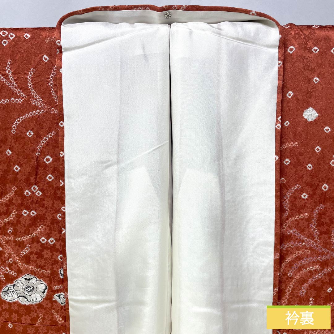 小紋 正絹 身丈163cm 裄丈65cm 袷 緋銅色（ひどうしょく） 絞り 辻ヶ花 Sランク 朱系 1115005242416