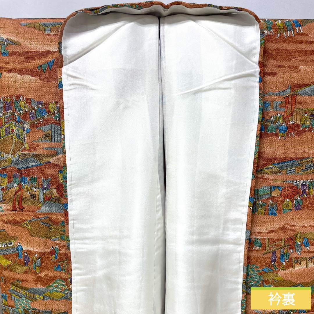 Komon, pure silk, length 155.5cm, sleeve length 66cm, lined, copper color (akaganeiro), historical picture scroll, S rank, brown, 1115005042314