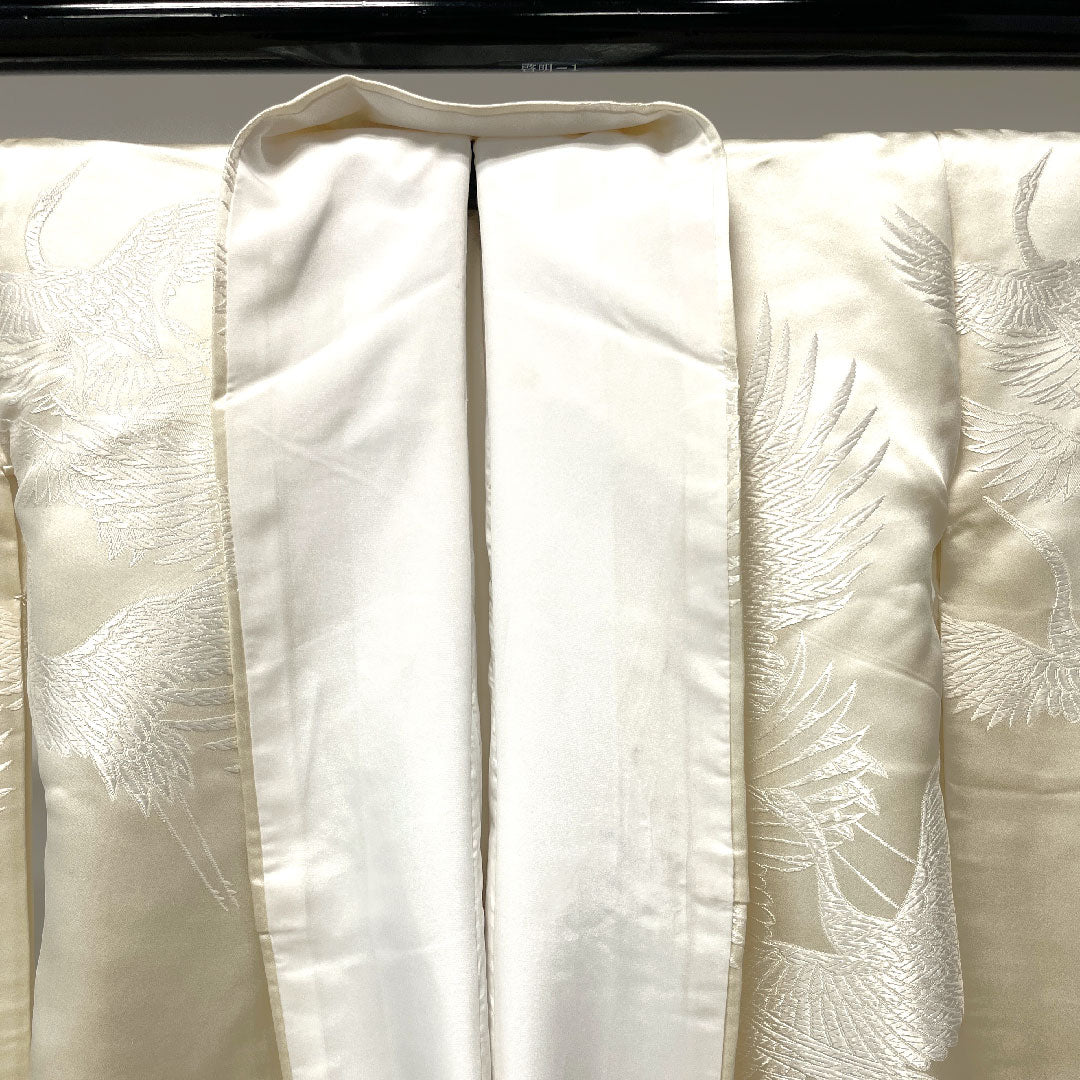 白無垢 身丈194cm  唐織 白鶴 正絹 Aランク 袷 白系 1110000503911
