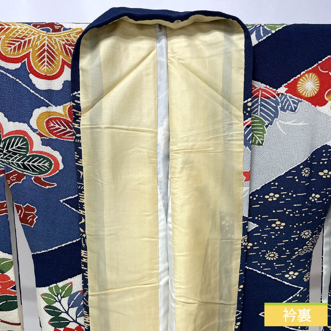 訪問着 正絹 Aランク 袷 身丈164.5cm 裄丈68cm 紺色（こんいろ） 京紅型 栗山吉三郎 栗山公房 紺系 1112006443418