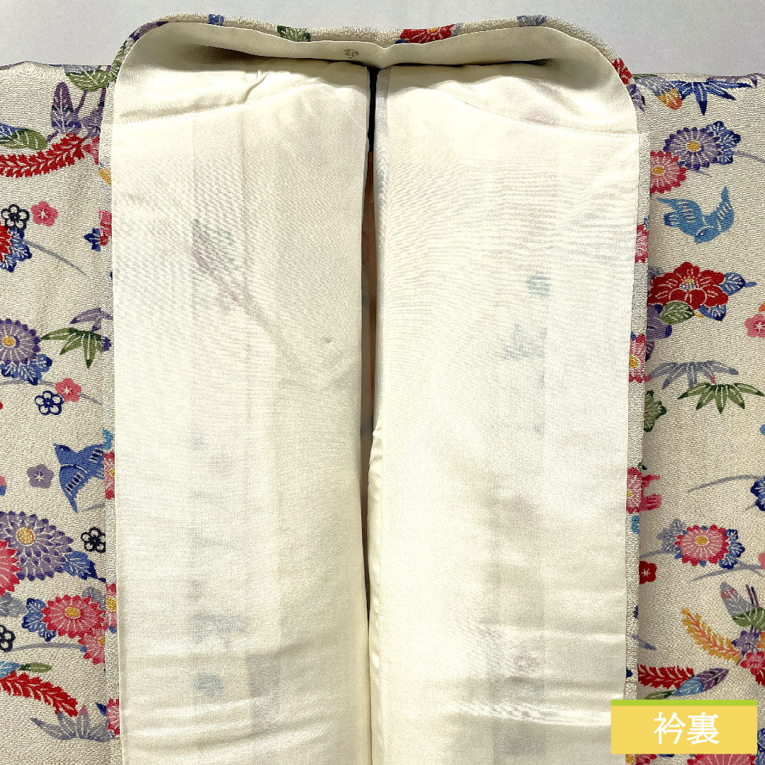 小紋 正絹 身丈157cm 裄丈64cm 袷 生成り色（きなりいろ） 京紅型 吉祥文様 Aランク クリーム系 1115004893315