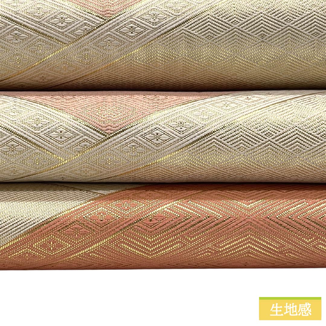 袋帯 正絹 Sランク 佐賀錦 割付文様 帯丈434cm 六通 フォーマル 金系 1123017562321