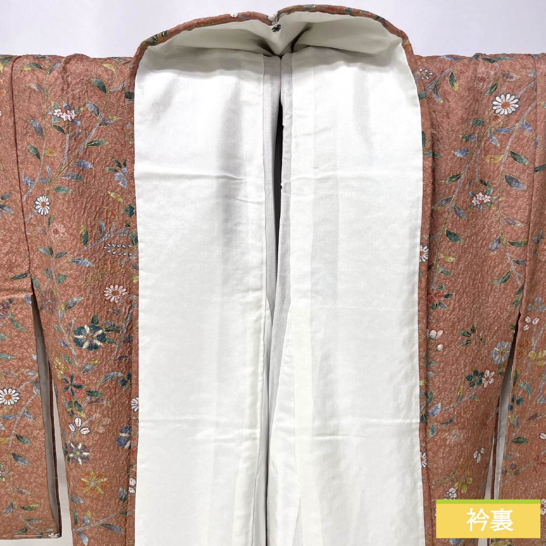 小紋 正絹 Sランク 身丈168cm 裄丈66cm 袷 浅蘇芳色（あさきすおういろ） 草花模様 しつけ糸付き ピンク系 1115007152513