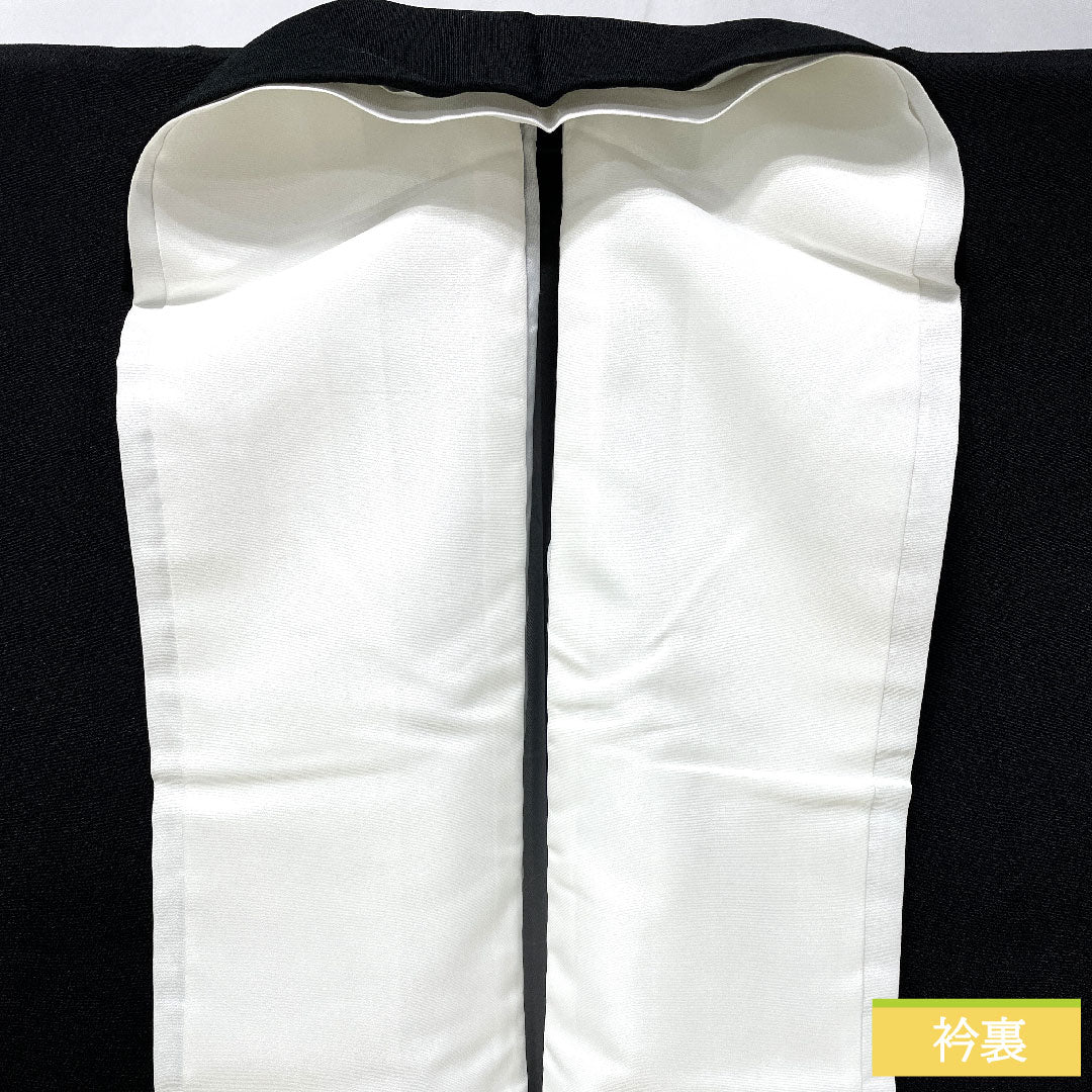 Black formal kimono, pure silk, length 157cm, sleeve length 62cm, lined, Kyoto yuzen, auspicious motif, five crests, circle with different arrow feathers, A rank, black, 1111001763310