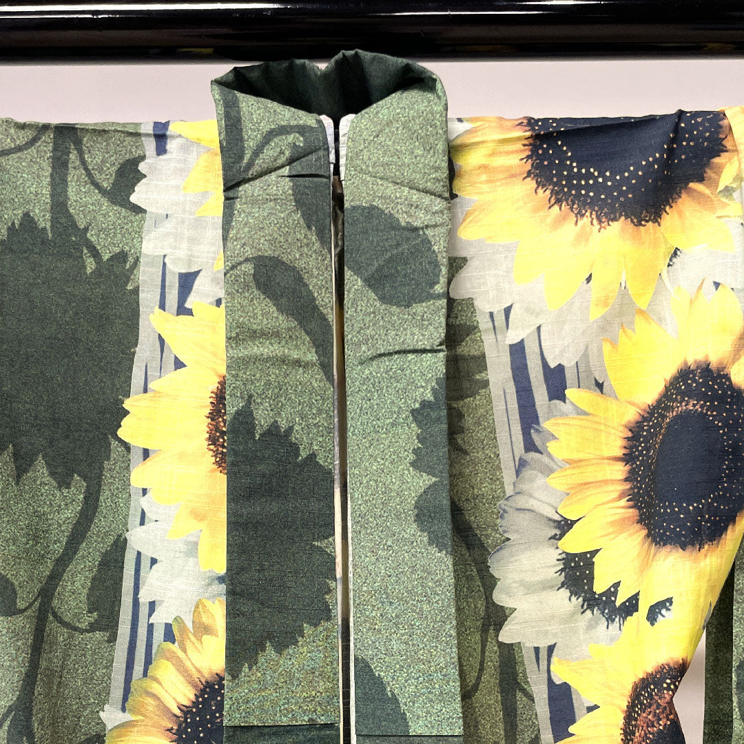 浴衣 しつけ糸付き 未使用品 向日葵 木綿 Sランク 単衣 身丈159cm 裄丈66cm グラデーション系 1118002032399