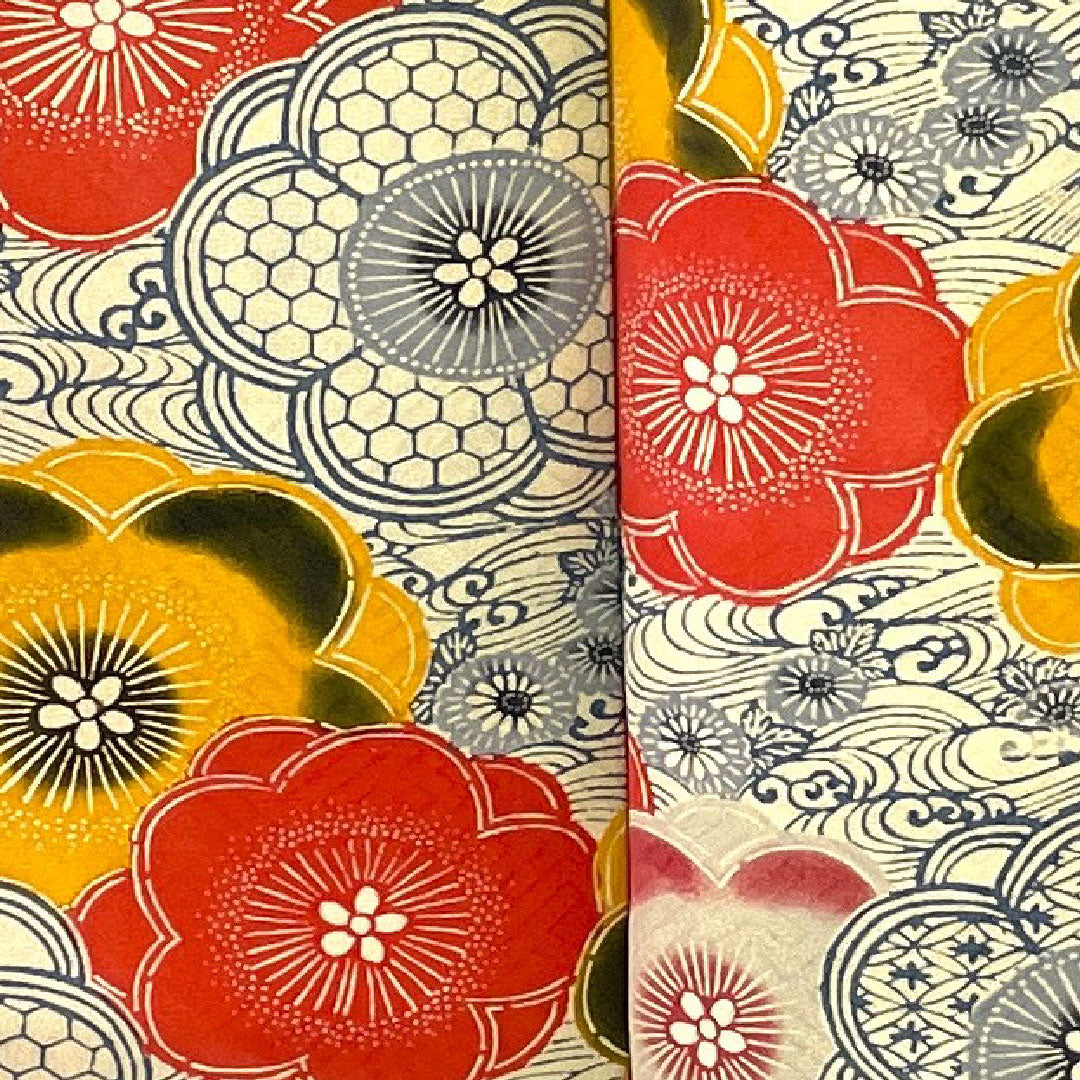 小紋 身丈162cm 裄丈66cm 袷  京紅型 波 梅柄  正絹 Aランク 白系 1115000523411