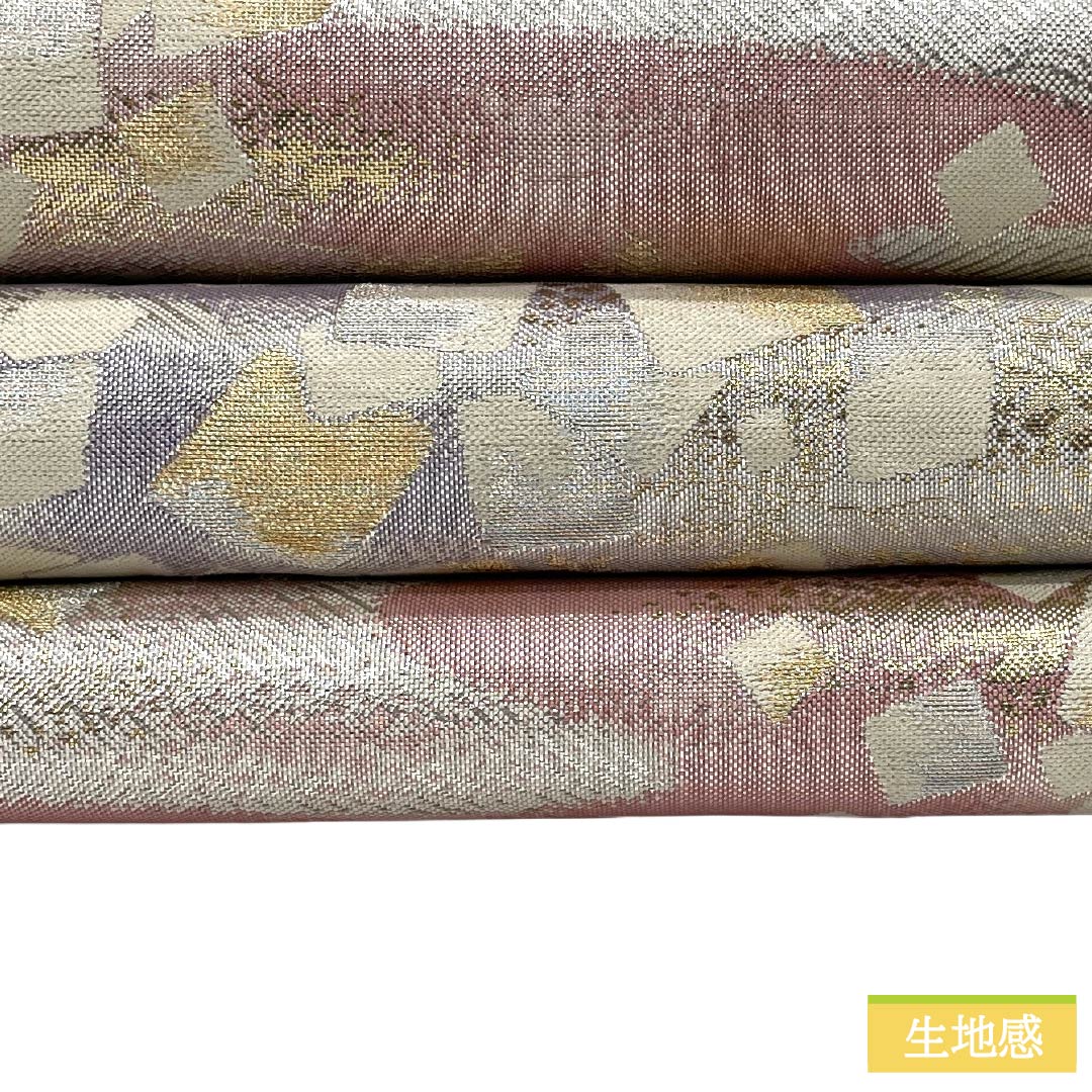 袋帯 正絹 Sランク 佐賀錦 霞 色紙取り 帯丈436cm 六通 セミフォーマル 銀系 1123017732322