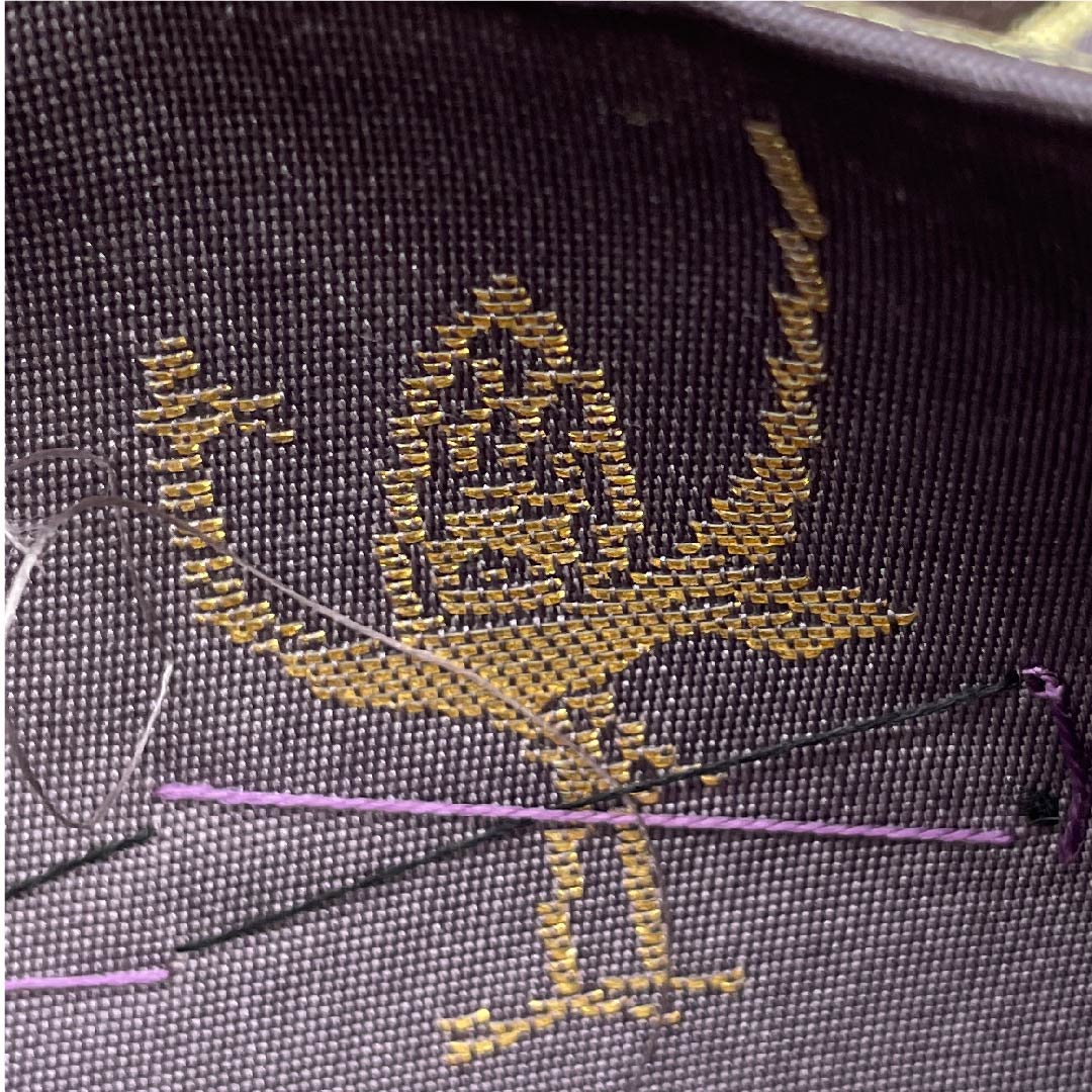 袋帯 浅滅紫色（あさきけしむらさきいろ） 振袖用 白綾苑大庭 鳥 花 帯丈427cm 正絹 Sランク 六通 フォーマル 紫系 1123009482320