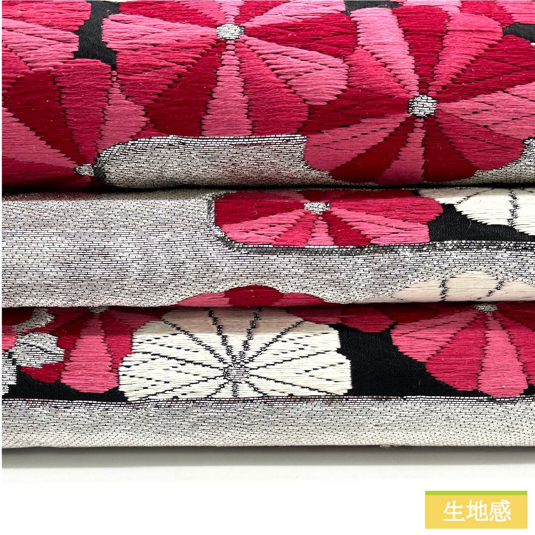 袋帯 正絹 黒色（くろいろ） 万寿菊 帯丈400cm Sランク 六通 フォーマル 黒系 1123011972310