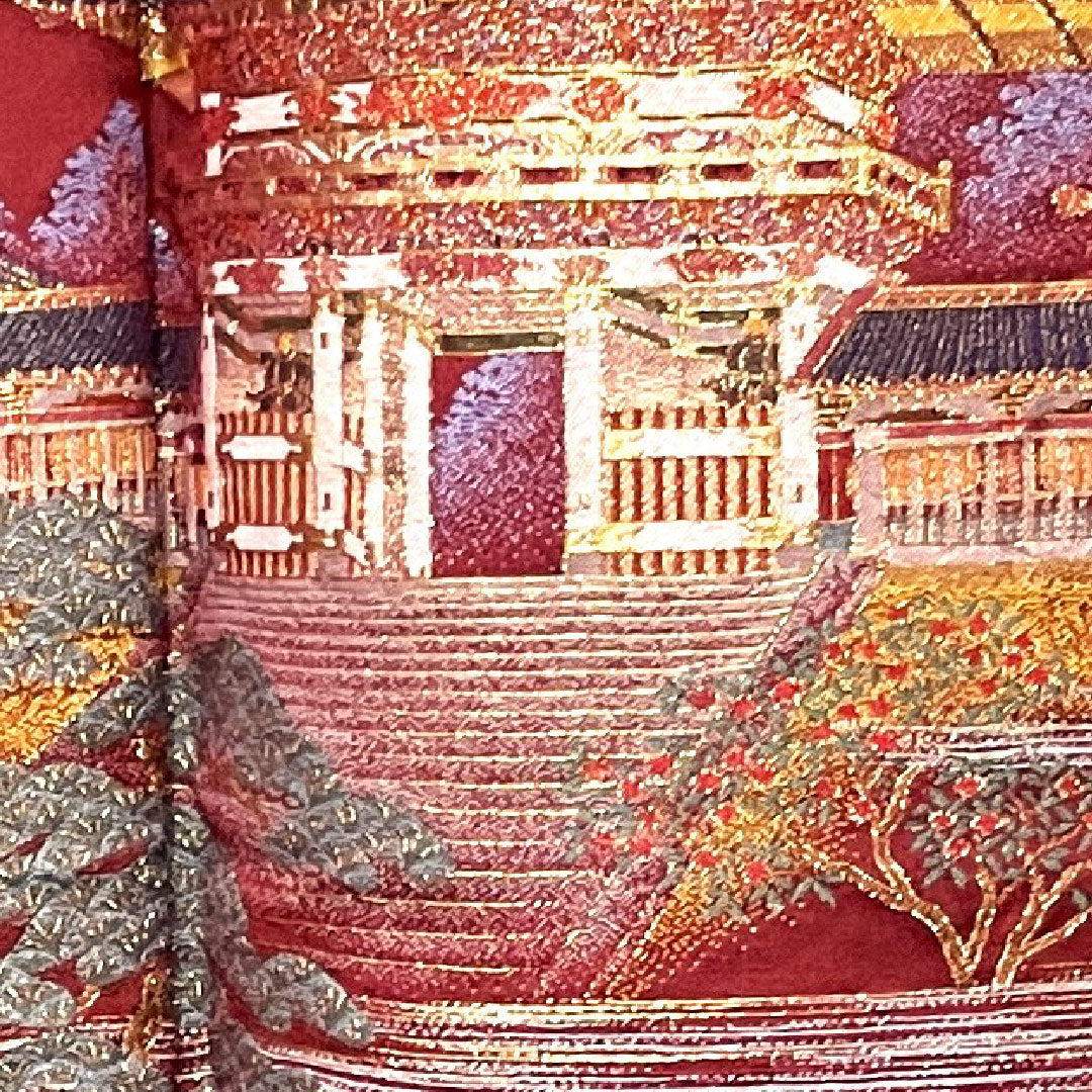 色留袖 身丈157cm 裄丈64.5cm 袷 しつけ糸付き 深緋色 寿光織 丸に剣片喰 正絹 Sランク 一つ紋 赤系 1111000782312