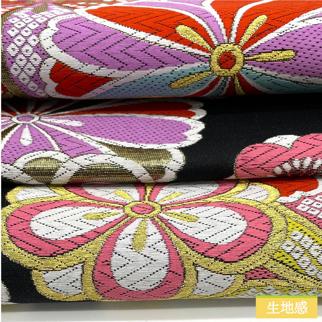 袋帯 正絹 黒色（くろいろ） ねじり梅 ねじり桜 鹿の子 帯丈444cm Sランク 六通 フォーマル 黒系 1123011612310