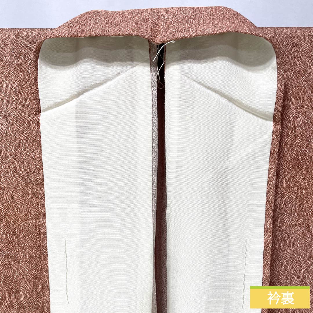 小紋 正絹 Aランク 身丈157.5cm 裄丈63cm 単衣 緋褪色（ひさめいろ） 江戸小紋 鮫柄 五三桐 縫い紋 橙系 1115007223326