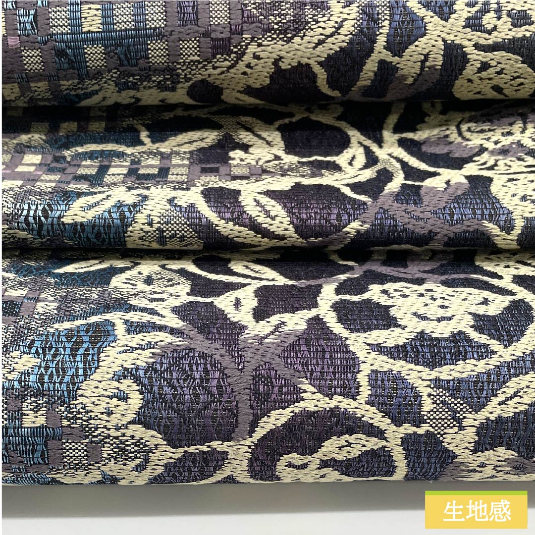 袋帯 正絹 瞑色色（めいしょくいろ） 花唐草 市松 帯丈448cm Sランク 六通 カジュアル グラデーション系 1123011552399