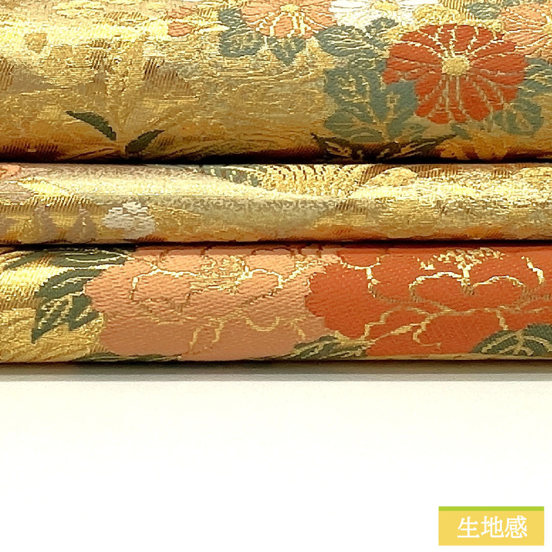 袋帯 正絹 Aランク 西陣織 扇面 花模様 留袖用  帯丈430cm 六通 フォーマル 金系 1123016493321