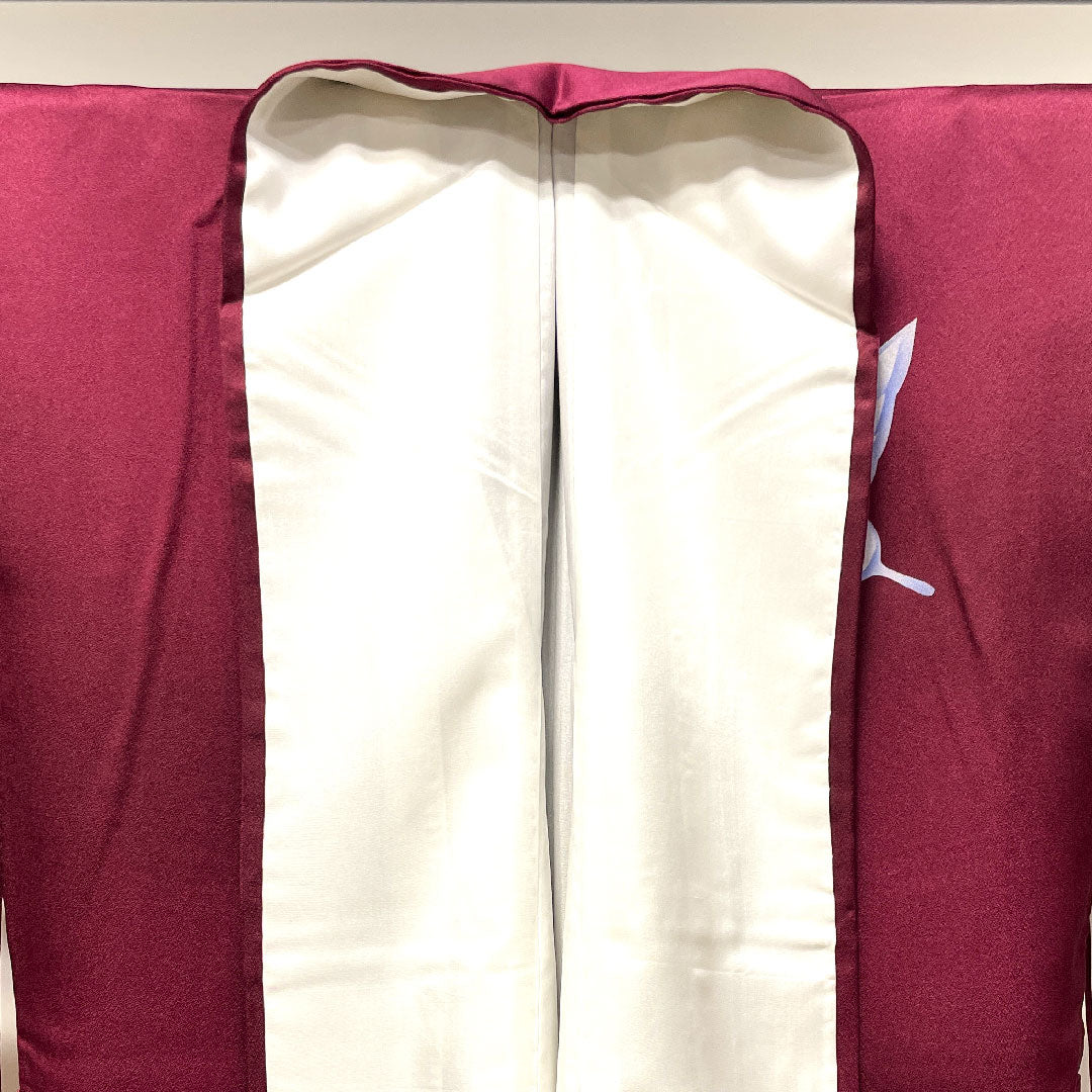訪問着 正絹 袷 身丈151cm 裄丈63cm 暗紅色 蝶 Sランク 紫系 1112002992220