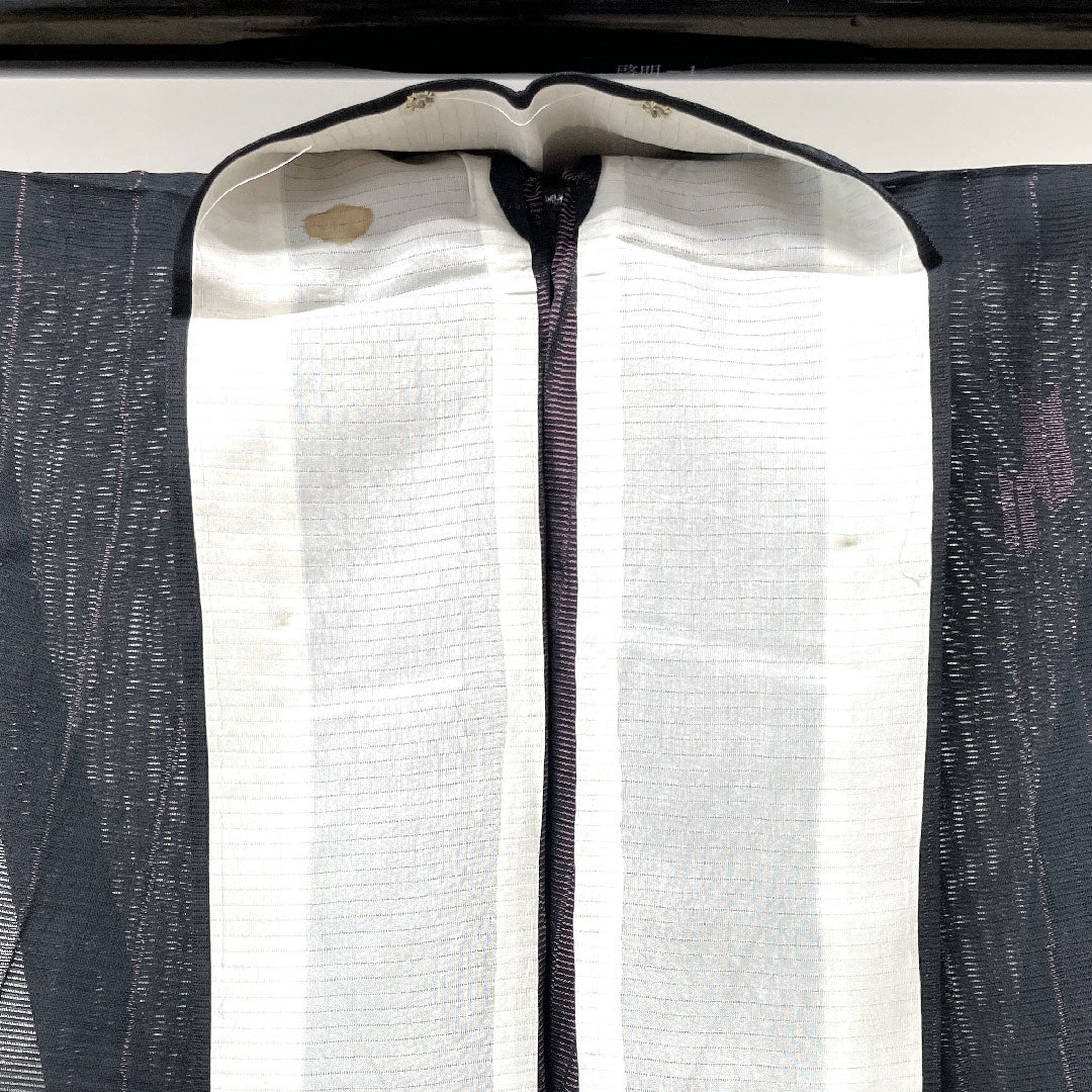 夏物 正絹 小紋 身丈159cm 裄丈63cm  矢羽根 絽 Aランク 黒系 1132000503310