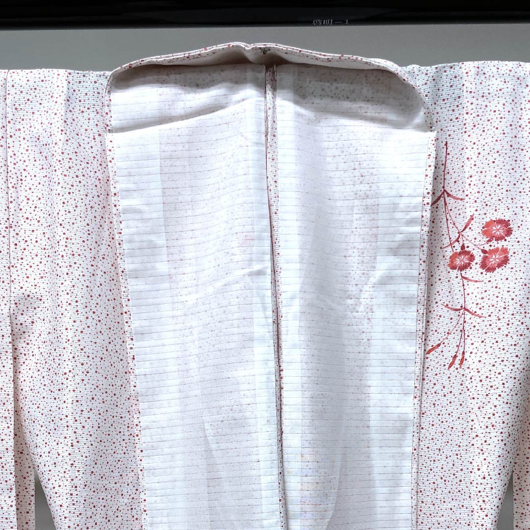 Summer item Polyester Komon Length 160.5cm Sleeve length 61.5cm White Pink Polka dot Silk S rank White 1132000242411