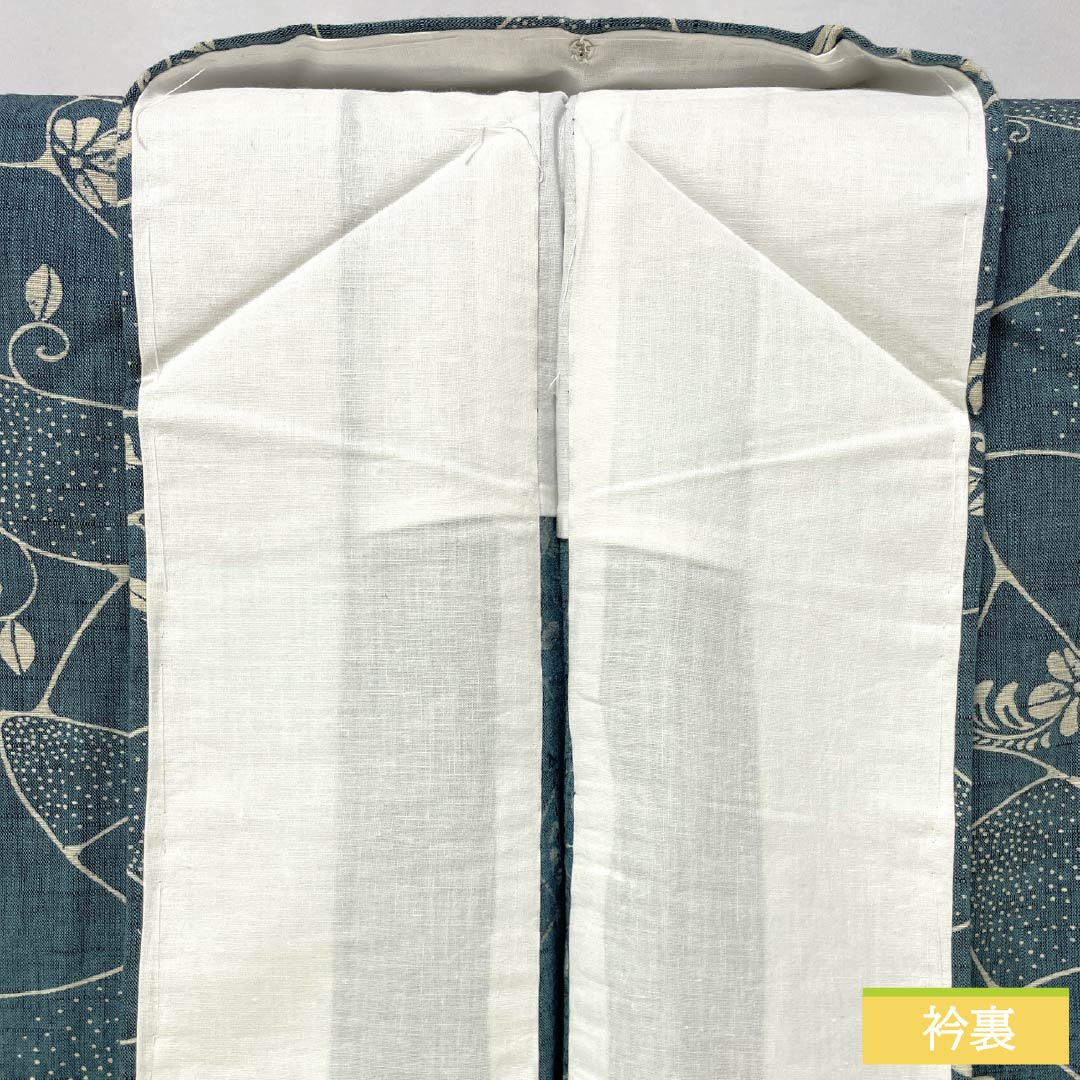 浴衣 木綿 身丈155cm 裄丈66.5cm Sランク 単衣 青系 藍砥茶色（あいとのちゃいろ） 蔦 割付文様 1118005892317