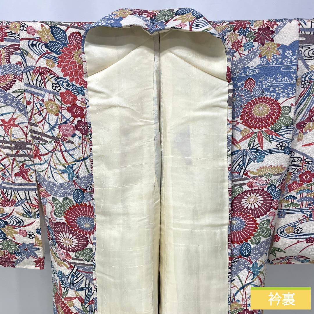 小紋 正絹 Aランク 身丈158.5cm 裄丈64cm 袷 薄肉色（うすにくいろ） 京紅型 吉祥文様 しつけ糸付き 白系 1115006983311