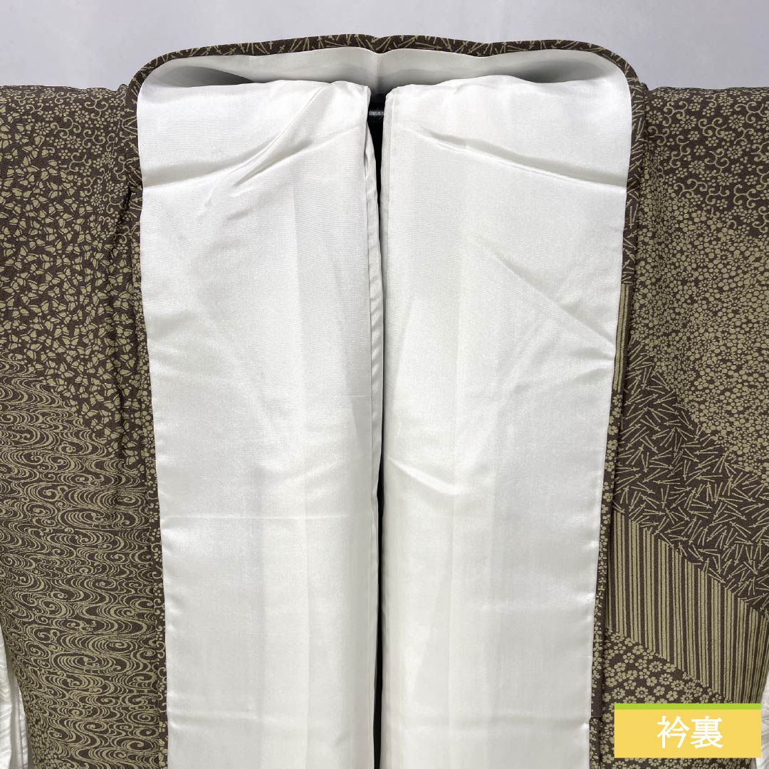 Formal Kimono, Pure Silk, S Rank, Lined, Length 158cm, Sleeve-to-Sleeve 66cm, Oak Gray, Ise Katagami Stenciled, Artist-Made, Stencil Dye, Tango Chirimen Crepe, Undergarment with Removable Collar, Brown, 1112007742314