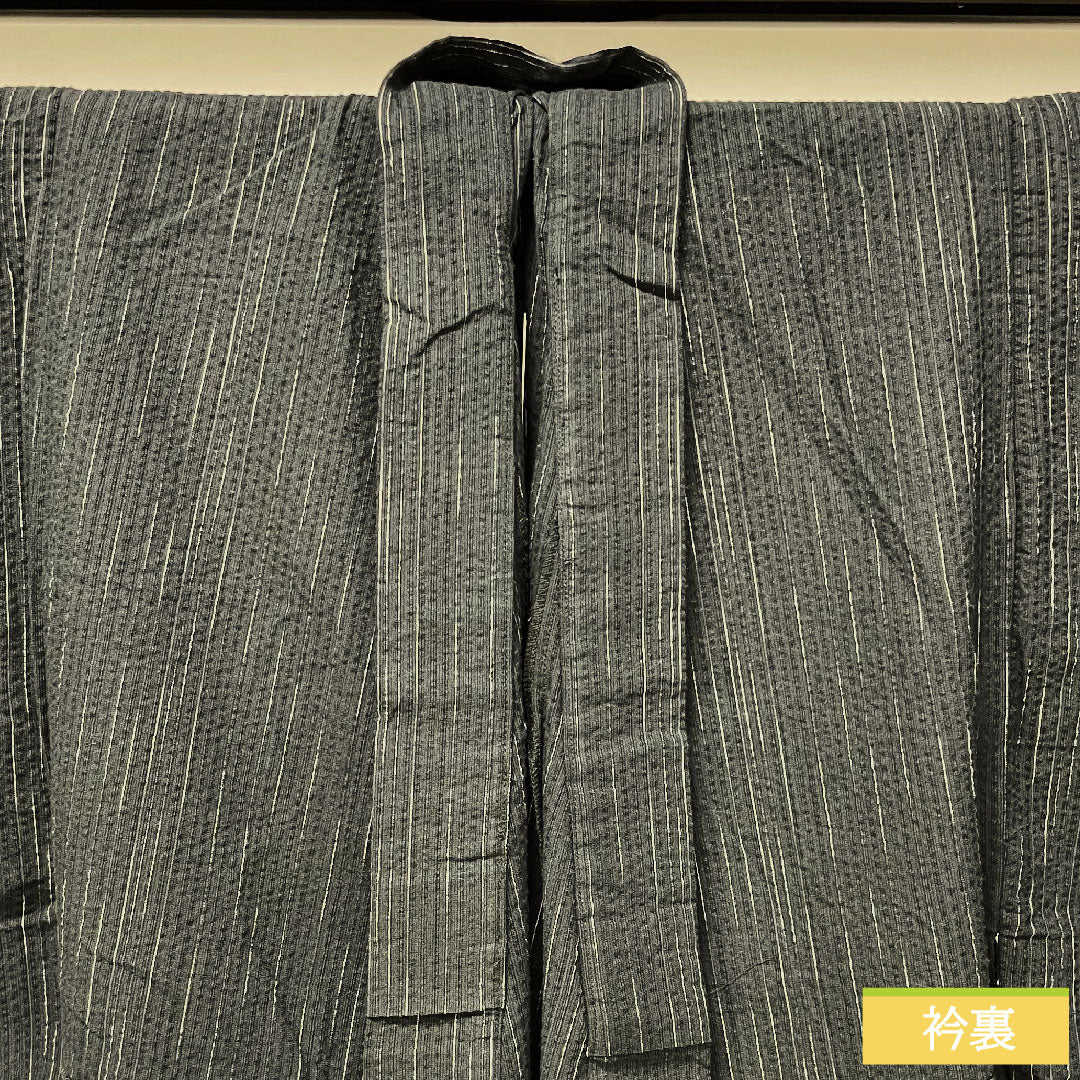 Yukata Cotton Length 143.5cm Sleeve length 62.5cm S rank Single layer Black Men's Varied stripes 1118005222410