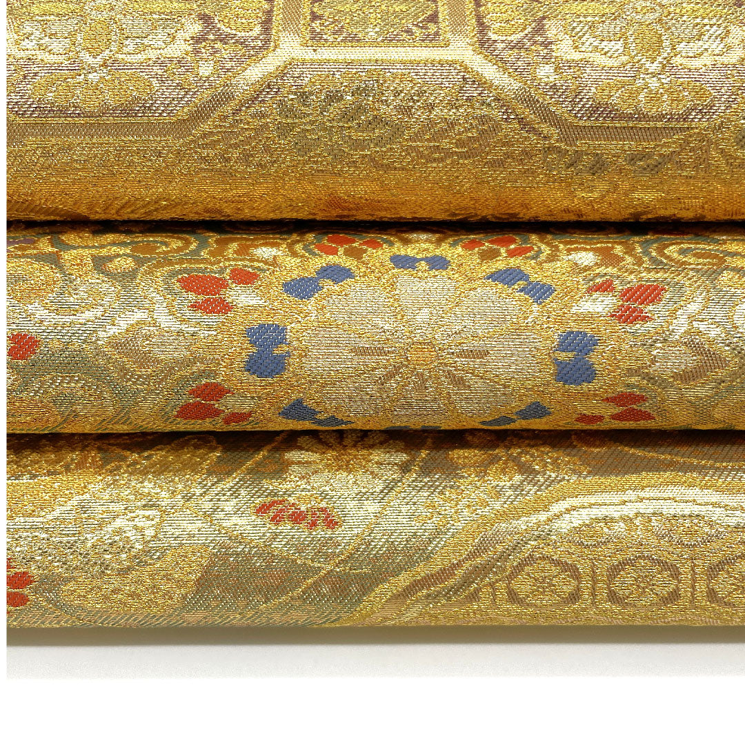 （未仕立）袋帯 道長秋草華文 長嶋成織物 帯丈428cm 正絹 Sランク 六通 フォーマル 金系 1123004692321