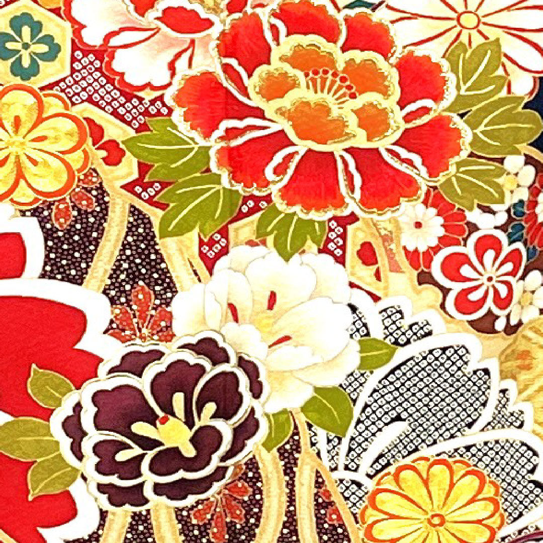 振袖 身丈170cm 裄丈68cm 袷  京友禅 熨斗に花模様 正絹 Sランク 紺系 1113000532618