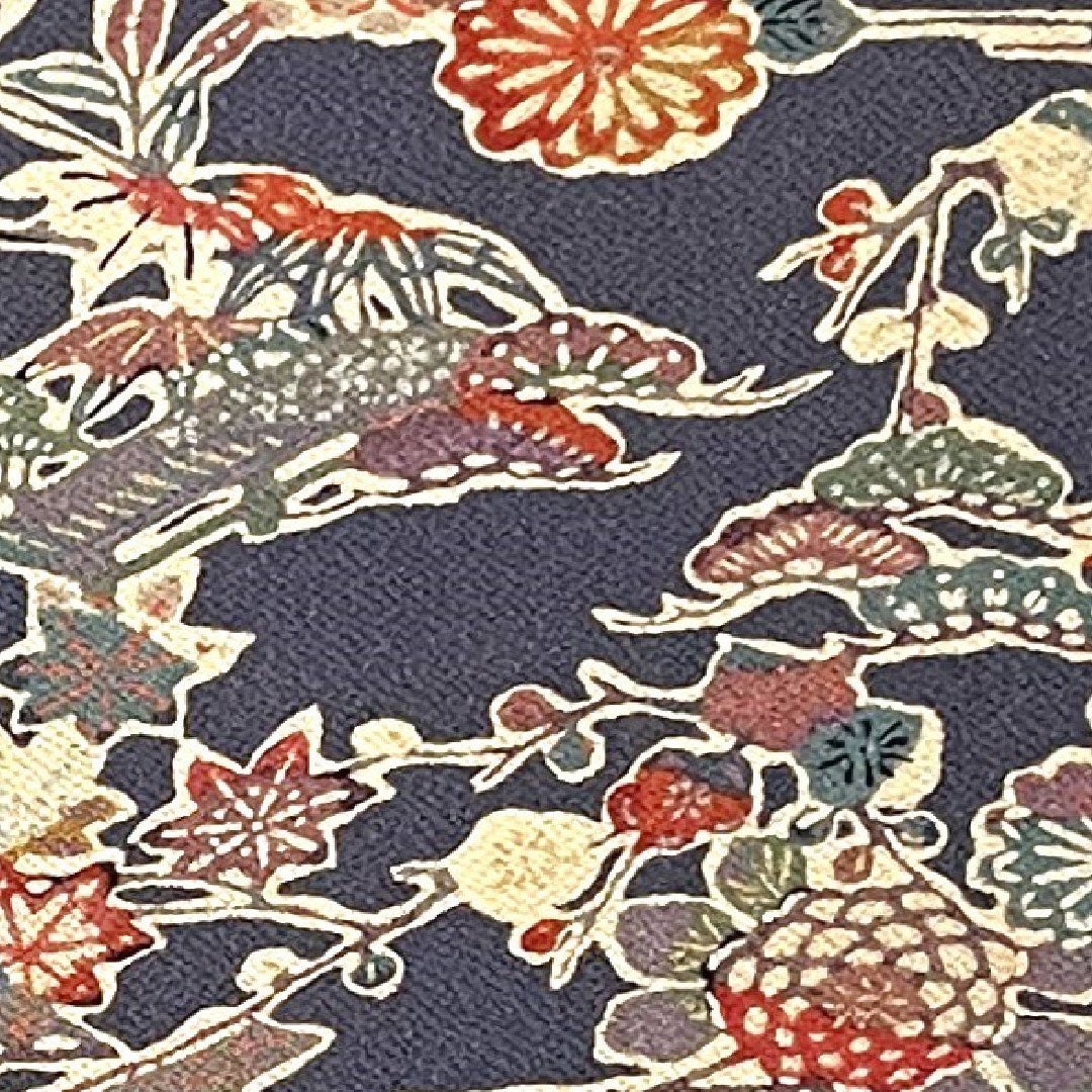 小紋 身丈154.5cm 裄丈60.5cm 袷  青褐色 型染 草花模様  正絹 Aランク 紺系 1115002293218