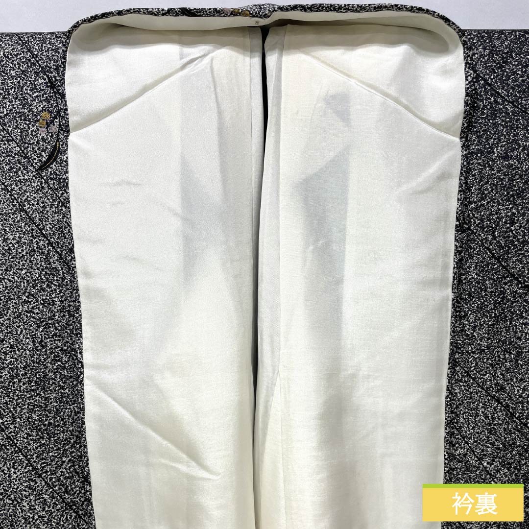 小紋 正絹 身丈157.5cm 裄丈63.5cm 袷 型染 線 小花 Bランク モノトーン 1115005434327