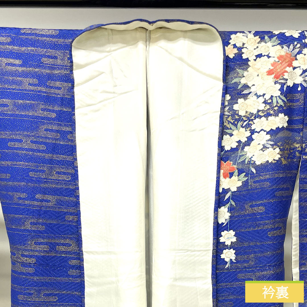 訪問着 正絹 袷 身丈156cm 裄丈66.5cm 瑠璃色 京友禅 吉祥文様 Sランク 紺系 1112003742318