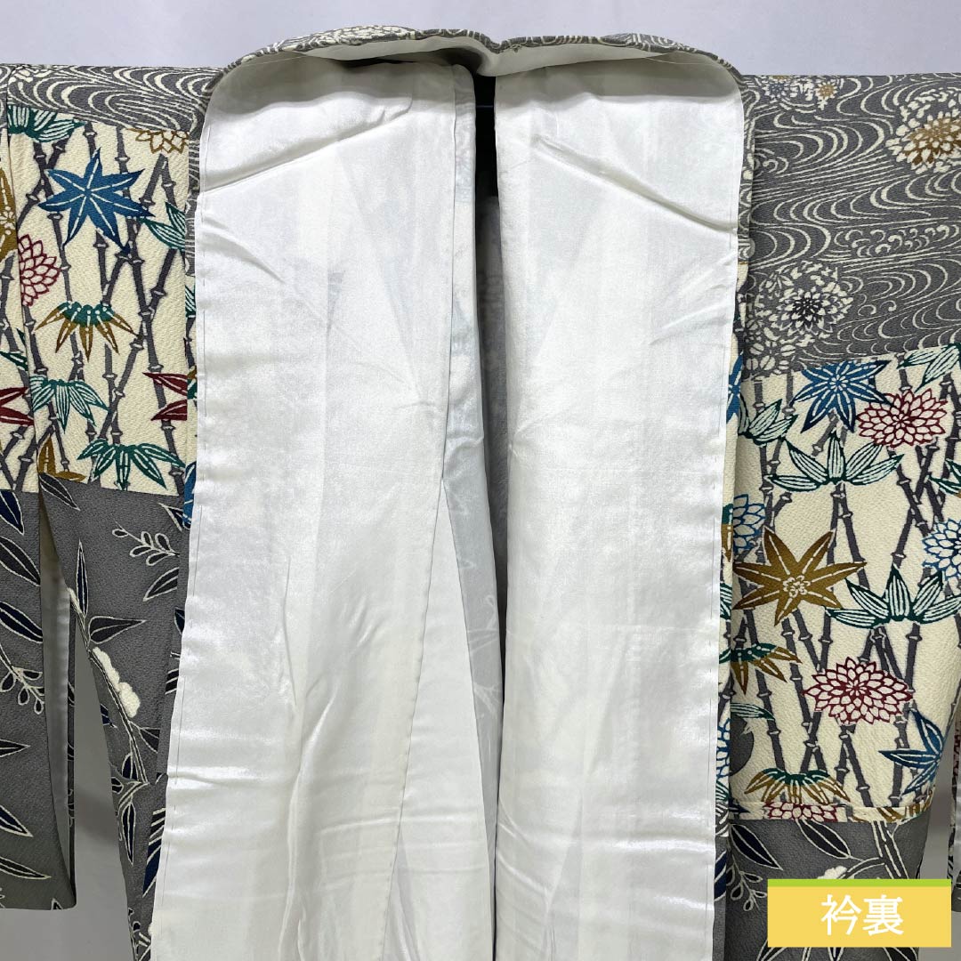 Visiting Kimono, Pure Silk, S Rank, Lined, Length 165.5cm, Sleeve Length 67.5cm, Kyoto Bingata Style, Bingata Style, Auspicious Motifs, Gray, Product Number: 1112006742522