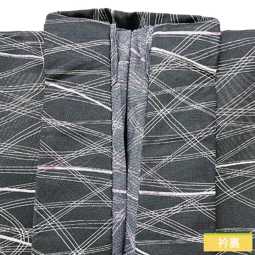 夏物 ポリエステル 小紋 身丈153cm 裄丈64cm 相済茶色（あいすみちゃいろ） 抽象模様 絽 Aランク 黒系 1132002293210