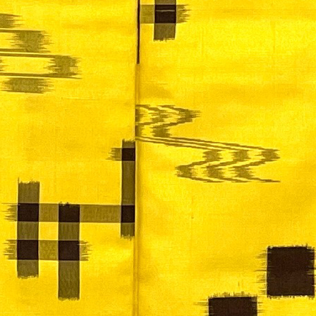 紬 身丈161cm 裄丈64cm 琉球絣 手織り 正絹 Aランク 袷 黄系 1116000983323