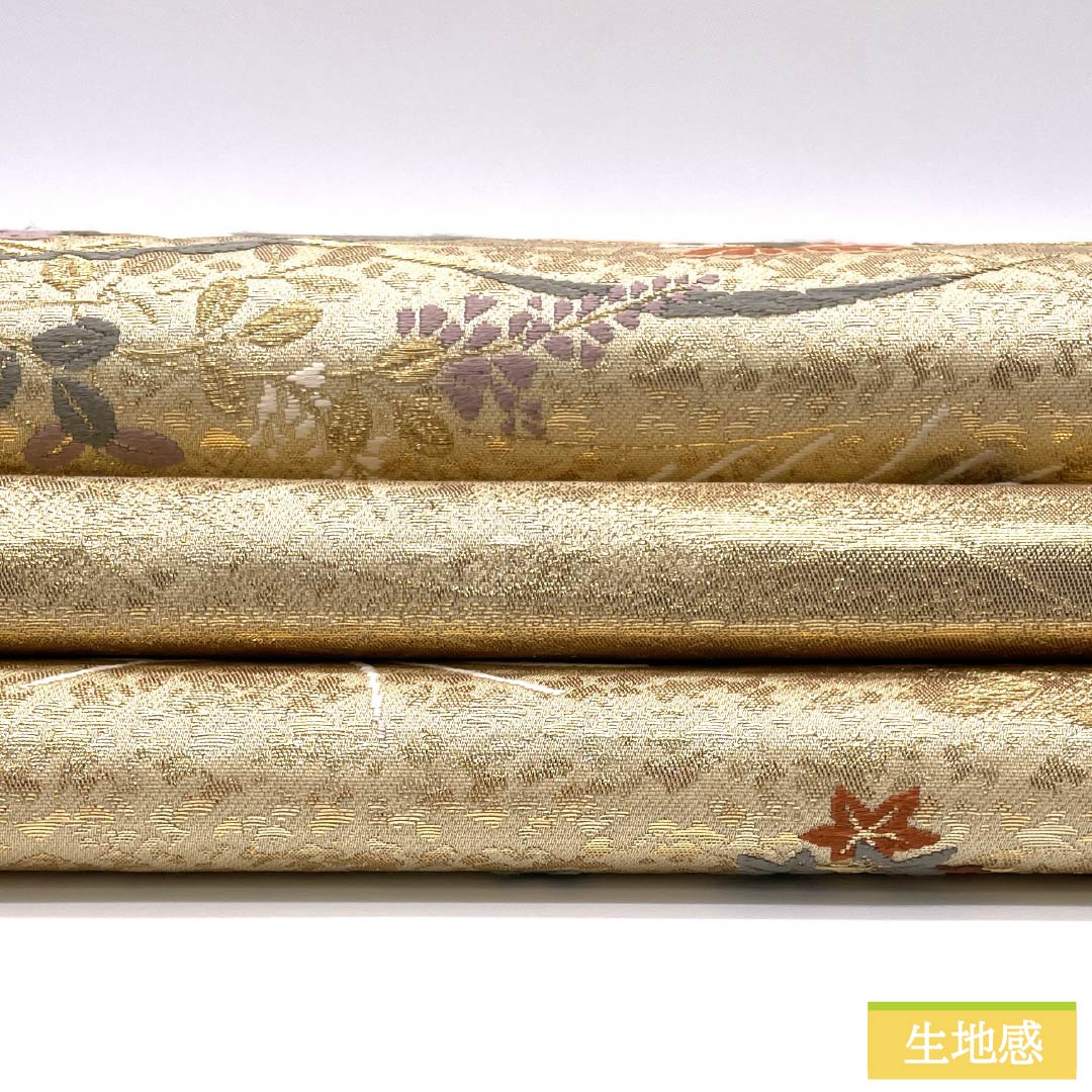袋帯 正絹 四季の花 留袖用 帯丈428cm Sランク 六通 フォーマル 金系 1123014032321