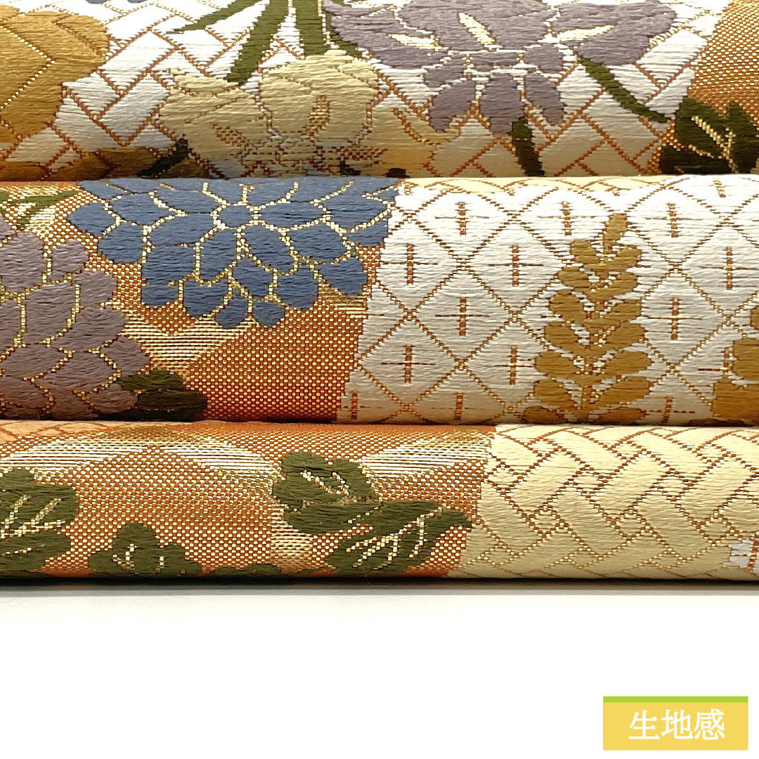 リサイクル着物】袋帯 正絹 Sランク 近衛柿色（このえがきいろ