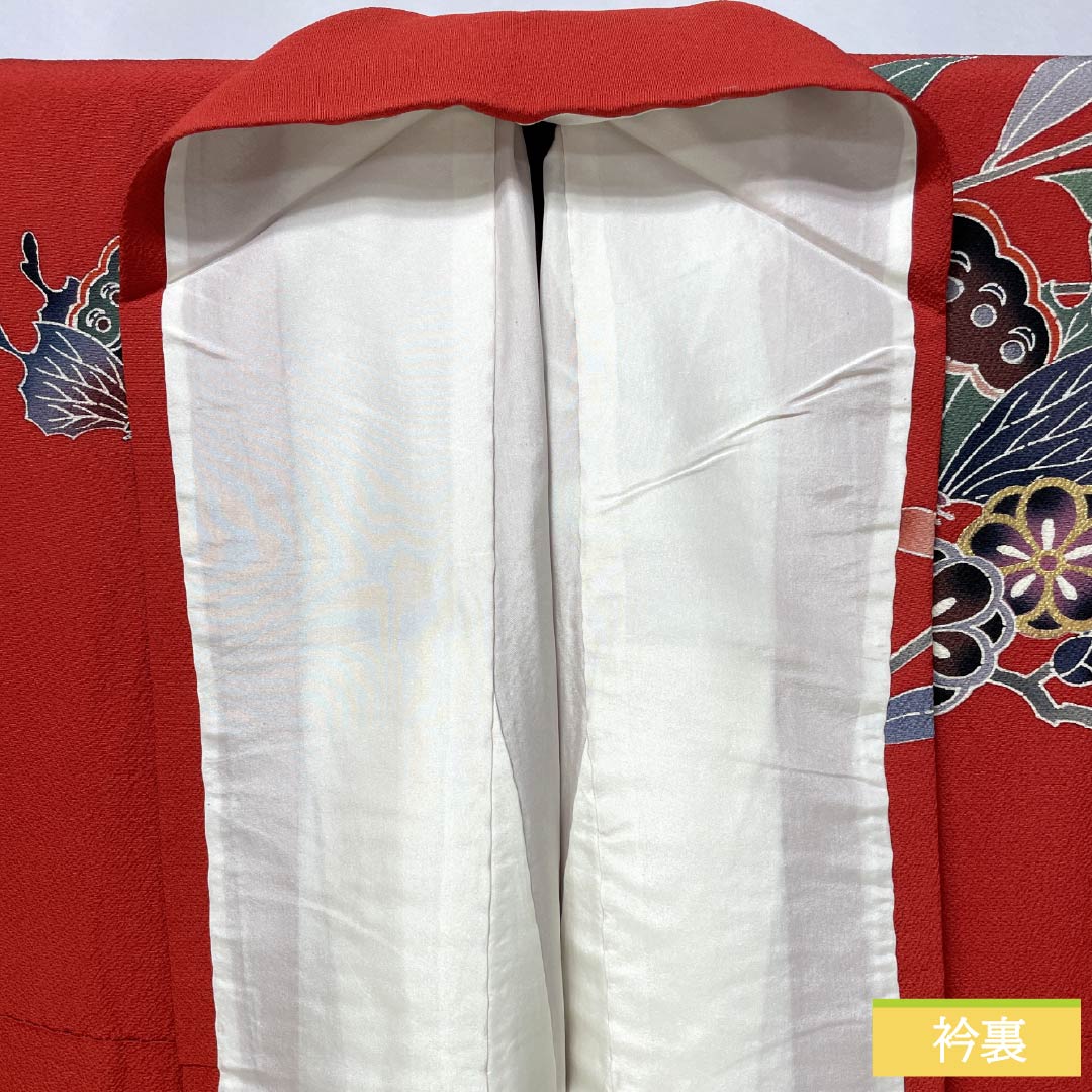 振袖 正絹 Sランク 身丈167cm 裄丈66cm 袷 赤色（あかいろ） 京紅型 吉祥文様 蝶 橘 赤系 1113002322512