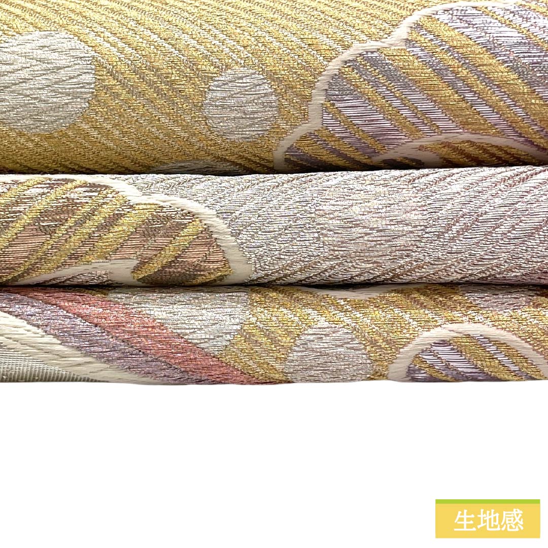 袋帯 正絹 Bランク 中紅花色（なかのくれないいろ） 西陣織 抽象柄 鶴 帯丈426cm 六通 フォーマル ピンク系 1123017954313