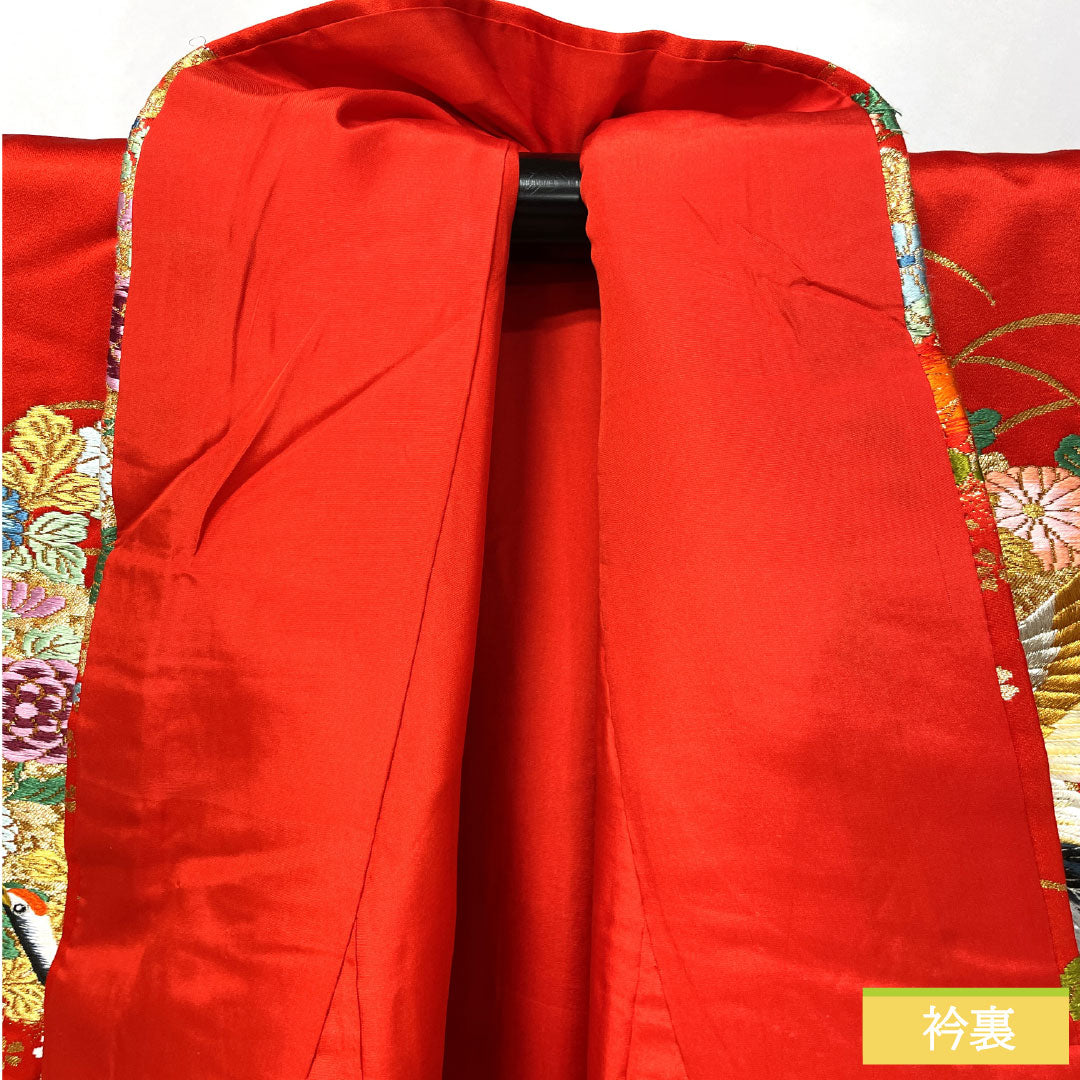 色打掛 正絹 Aランク 身丈194cm 裄丈67cm 唐織 鶴 菊 桜 袷 赤系 1110000953912