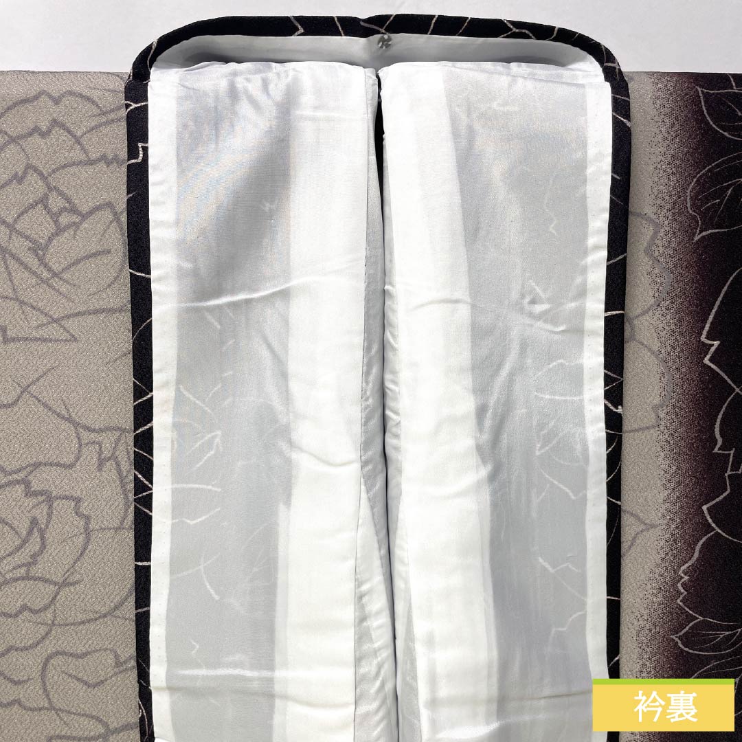 小紋 ポリエステル 身丈167.5cm 裄丈67.5cm 袷 褐色（かちいろ） 小町鼠色（こまちねずいろ） 洗える着物 薔薇 しつけ糸付き Sランク グラデーション系 1115005202599