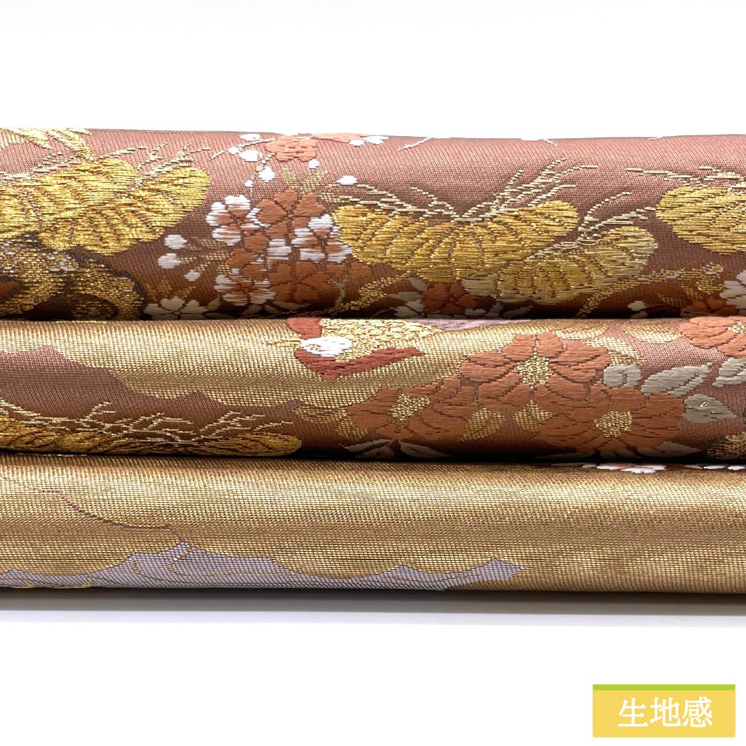 袋帯 正絹 鴇浅葱色（ときあさぎいろ） 留袖用 雲取り 鳳凰 梅 帯丈425cm Sランク 六通 フォーマル 茶系 1123014212314