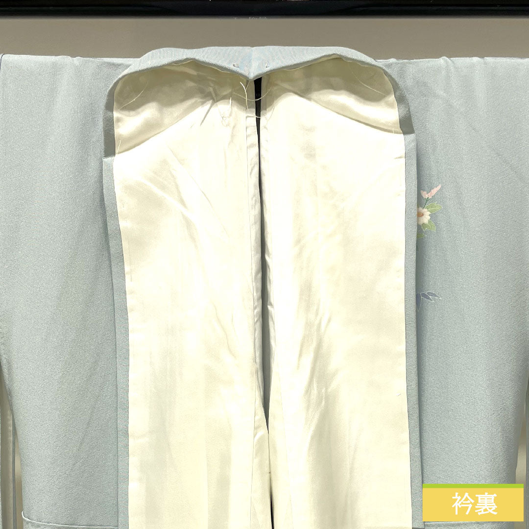 訪問着 正絹 袷 身丈151.5cm 裄丈63cm 青白磁色 京加賀友禅 峰山和生 吉祥文様 Sランク 水色系 1112003812224